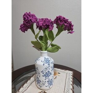 Set of 3 Handmade Crochet Purple Flower Stems – Artificial Floral Decor